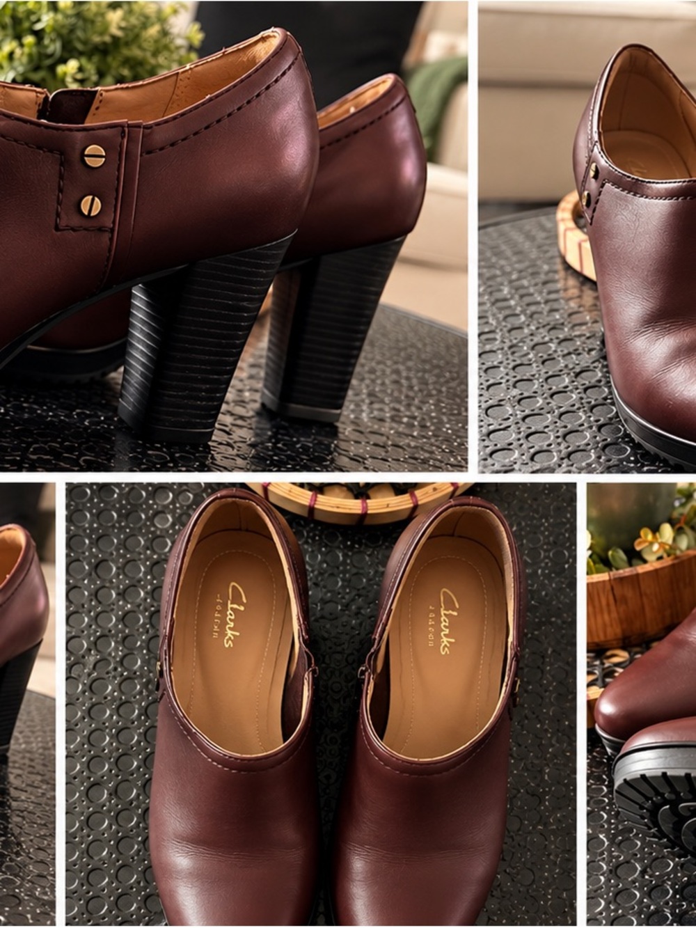 Clarks Women's Mahogany Leather Block Heel Ankle Boots